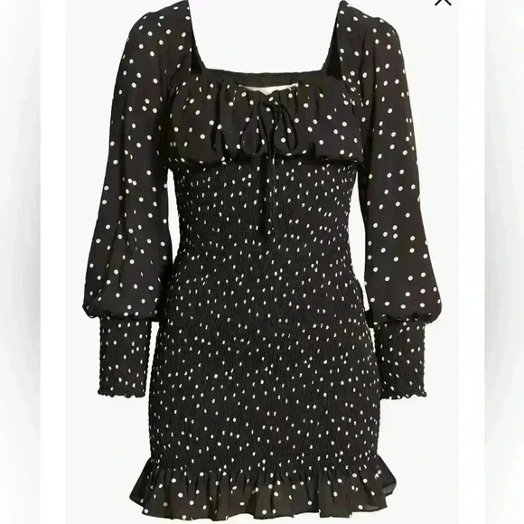 Forever 21 Women’s Polka Dot Smocked Long Sleeve Minidress Size Small - Picture 1 of 9